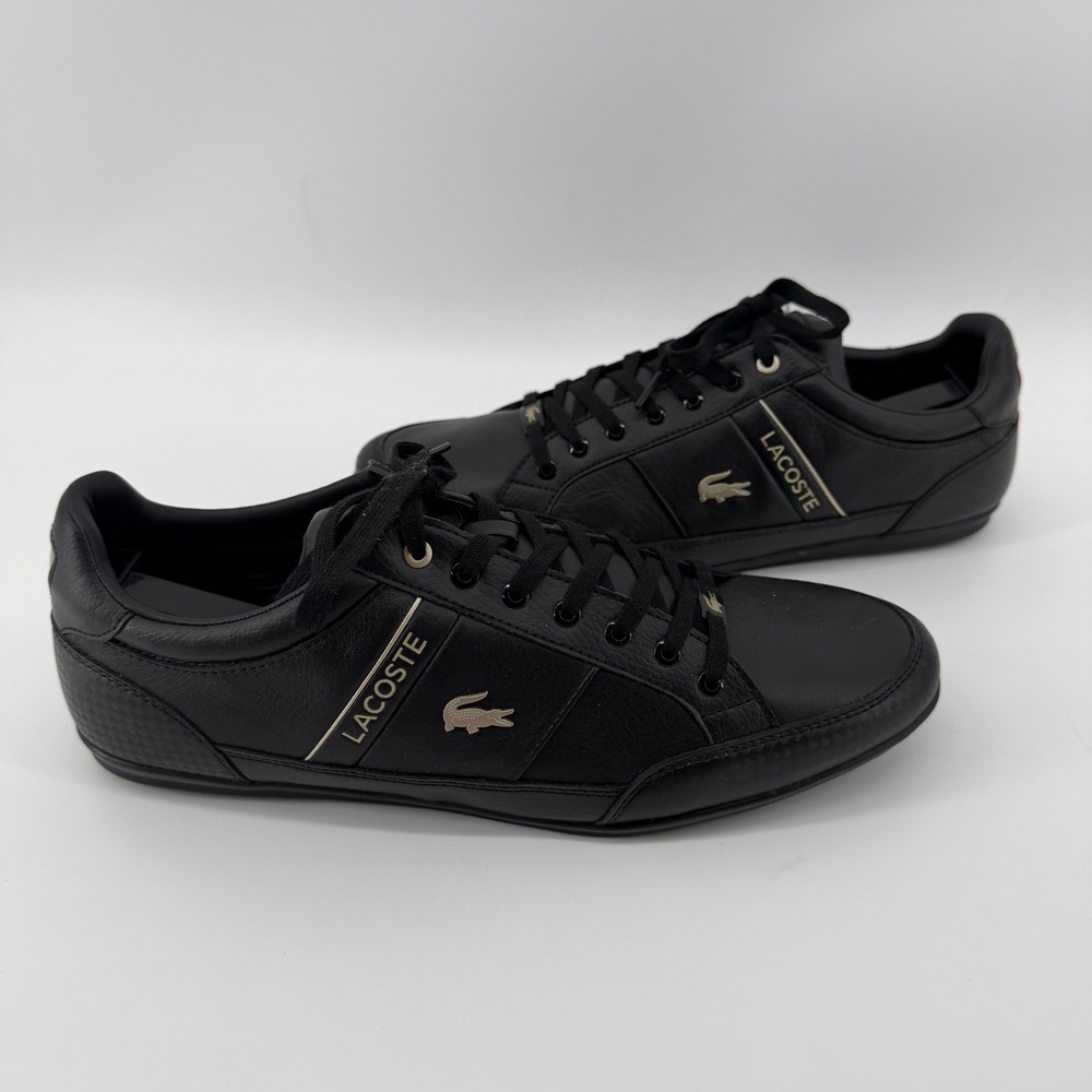 Lacoste Sneakers Mens 11.5 Black Chaymon 0721 3 CMA Leather Low Top Gold Logo - Picture 6 of 11
